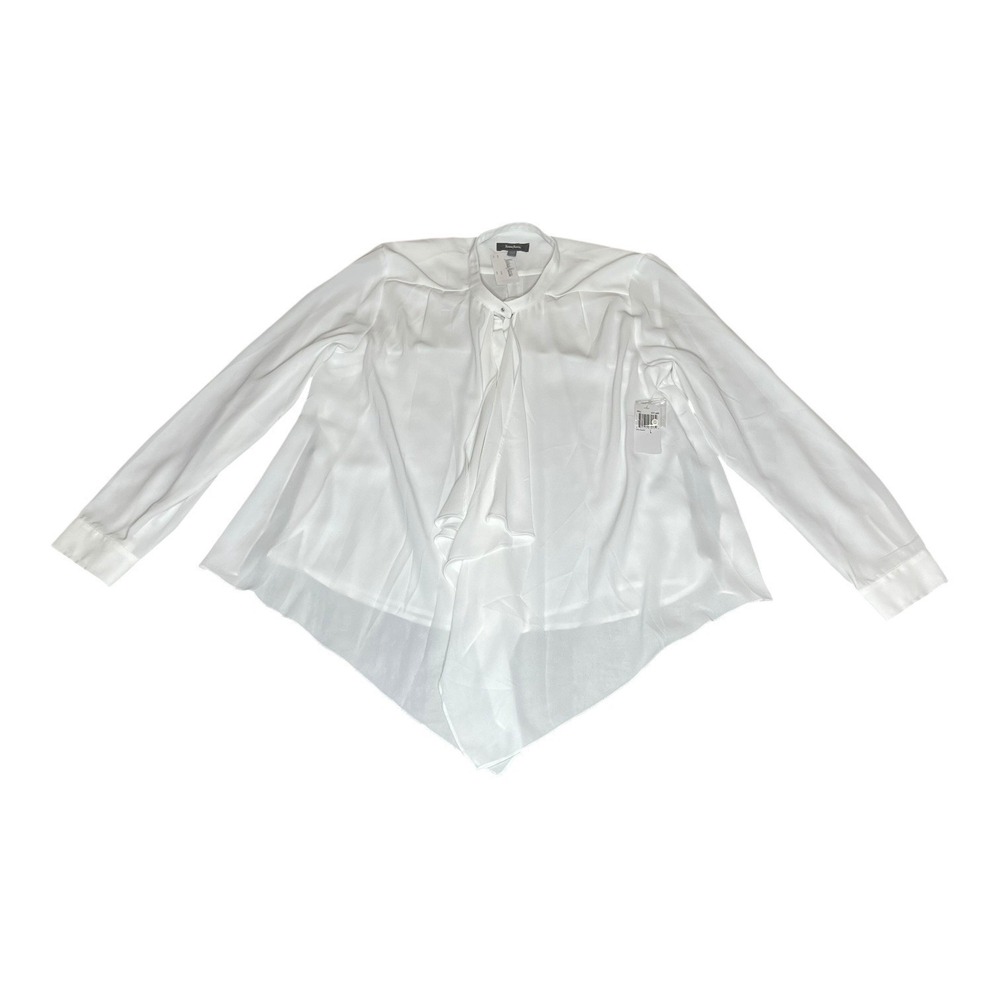 NEW‎ Neiman Marcus Ivory Draped Ruffle Handkerchief Hem Blouse Size LARGE
